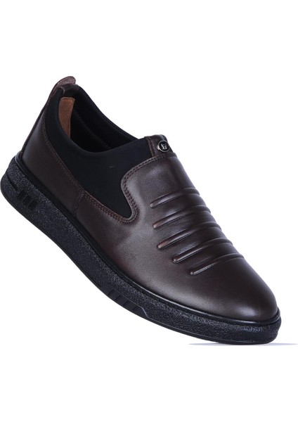 1016 Kahve Kauçuk %100 Deri Erkek Loafer Ayakkabı