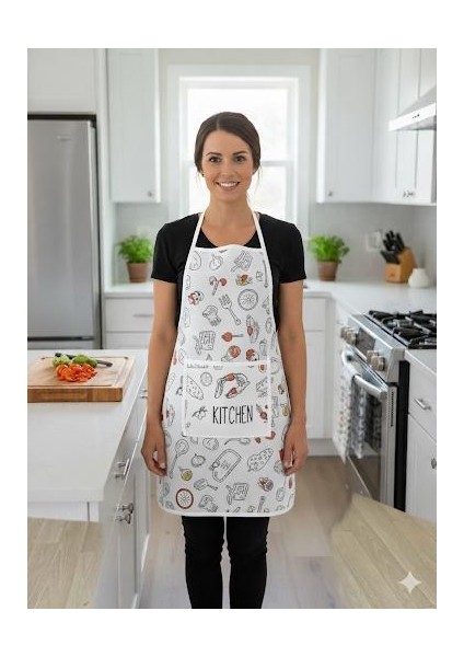 Mutfak Desenli Önlük Sıvı Geçirmez Dijital Baskı Mutfak Önlüğü