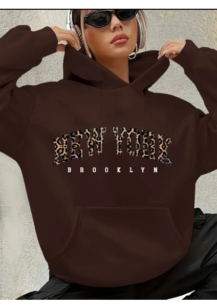 New York Yazı Detay Baskılı Içi Polarlı Kapüşonlu Sweatshirt