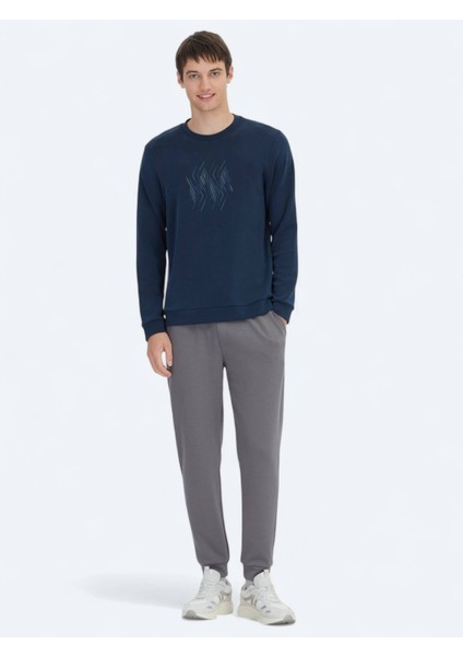 Lacivert Bisiklet Yaka Desenli Sweatshırt fiyatları