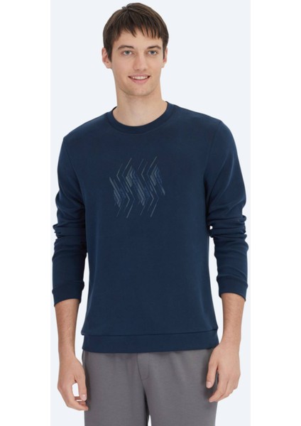 Lacivert Bisiklet Yaka Desenli Sweatshırt modelleri