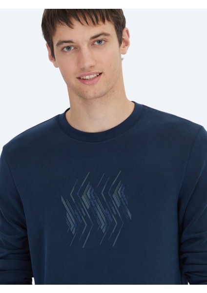 Lacivert Bisiklet Yaka Desenli Sweatshırt indirimleri