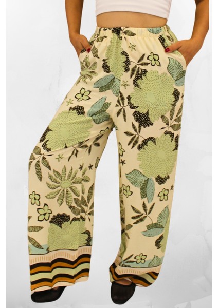 Rahat Kesim Beli Lastikli Viskon Kumaş Bol Paça Kadın Pantolon modelleri