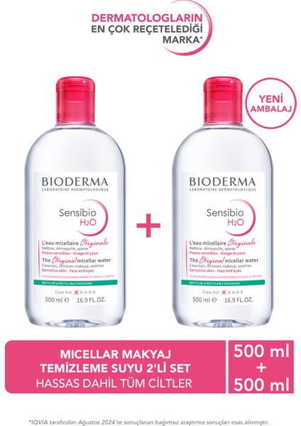 Sensibio H2O Micellar Makyaj Temizleme Suyu 2'li Set Hassas ve Tüm Ciltler Yüz ve Göz Çevresi 500 ml