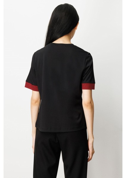 Önü Taşlı Sıfır Yaka Bluz Sıyah-Bordo 61331 modelleri