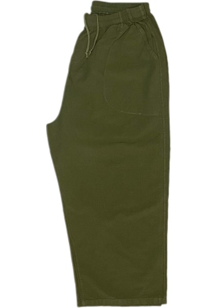 %100 Pamuk, Keten Kumaştan Beli Lastikli ve Bağcıklı Kapri Pantolon(Solma ve Çekme Yapmaz)