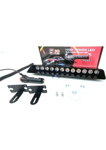 12Lİ Vantuzlu Polis Çakar 8 Fonksiyon Kırmızı Mavi Beyaz