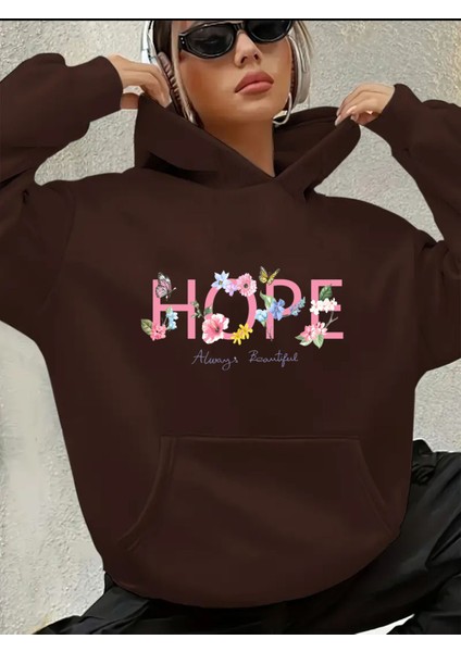 Hope Yazı Baskılı Içi Polarlı Kapüşonlu Sweatshirt