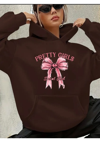Pertty Gırls Yazı Detay Baskılı Içi Polarlı Kapüşonlu Sweatshirt
