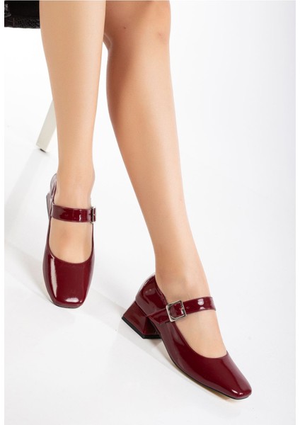 ST-006 Bordo Rugan Günlük 4 cm Topuklu Bayan Ayakkabı modelleri