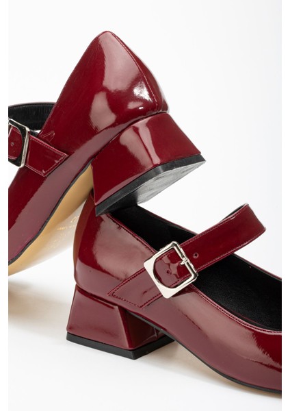 ST-006 Bordo Rugan Günlük 4 cm Topuklu Bayan Ayakkabı fırsatları