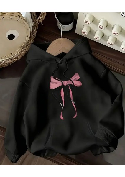 Kurdele Baskılı Içi Polarlı Kapüşonlu Sweatshirt