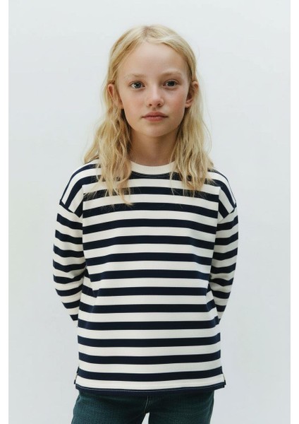 Unisex Çocuk Pamuklu Lacivert ve Mavi Çizgili Uzun Kollu T-Shirt 2'li Paket indirimleri