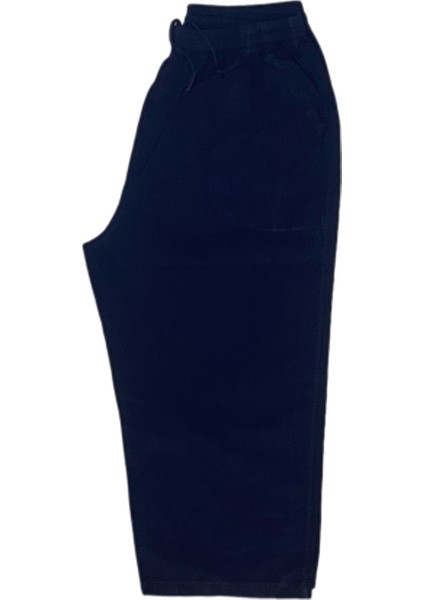 %100 Pamuk, Keten Kumaştan Beli Lastikli ve Bağcıklı Kapri Pantolon(Solma ve Çekme Yapmaz)