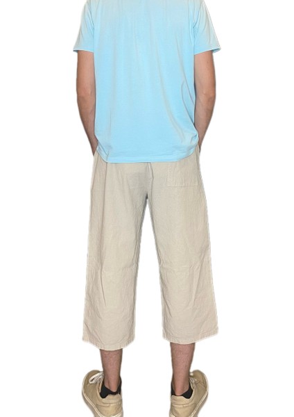 %100 Pamuk, Keten Kumaştan Beli Lastikli ve Bağcıklı Kapri Pantolon(Solma ve Çekme Yapmaz) indirimleri