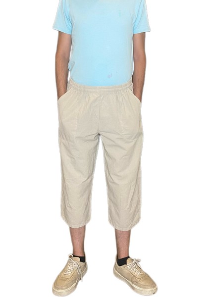 %100 Pamuk, Keten Kumaştan Beli Lastikli ve Bağcıklı Kapri Pantolon(Solma ve Çekme Yapmaz) indirimleri