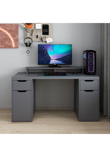 Alen 150 cm 2 Çekmeceli 2 Dolaplı Çalışma & Oyuncu Masası - Antrasit