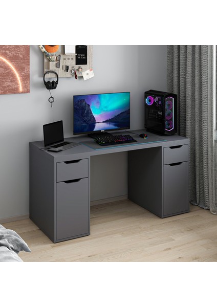 Alen 150 cm 2 Çekmeceli 2 Dolaplı Çalışma & Oyuncu Masası - Antrasit modelleri