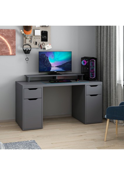 Alen 150 cm 2 Çekmeceli 2 Dolaplı Çalışma & Oyuncu Masası - Antrasit fırsatları