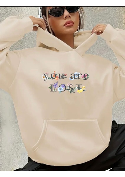 You Are Lost Yazı Detaylı Kapüşonlu Sweatshirt