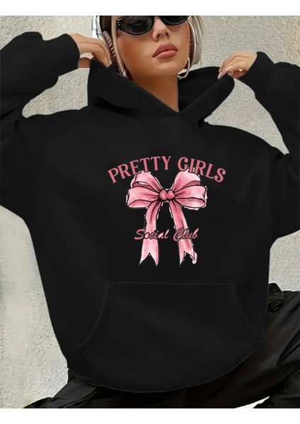 Pertty Gırls Yazı Detay Baskılı Içi Polarlı Kapüşonlu Sweatshirt
