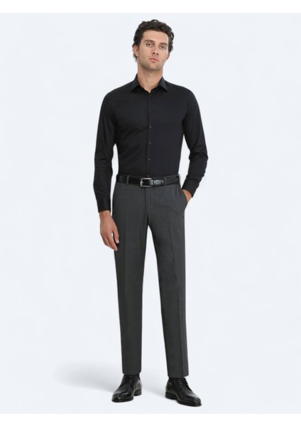 Siyah Düz Slim Fit Dokuma Klasik %100 Pamuk Gömlek fiyatları