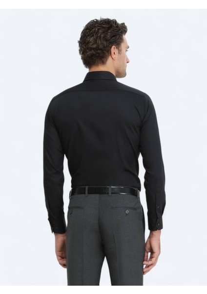 Siyah Düz Slim Fit Dokuma Klasik %100 Pamuk Gömlek indirimleri