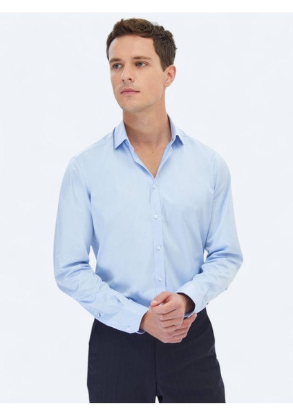 Mavi Düz Regular Fit Dokuma Klasik %100 Pamuk Gömlek fiyatları