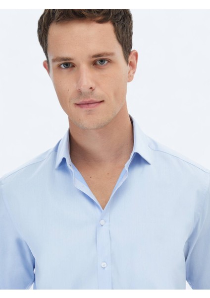 Mavi Düz Regular Fit Dokuma Klasik %100 Pamuk Gömlek modelleri