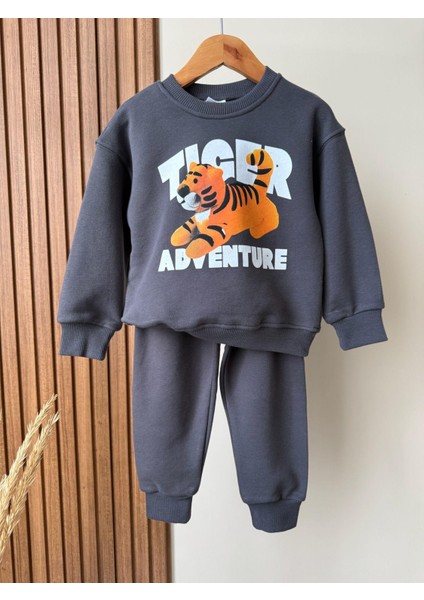 Erkek Çocuk Pamuklu Siyah Kaplan Baskılı Sweatshirt ve Eşofman Alt Takım fiyatları