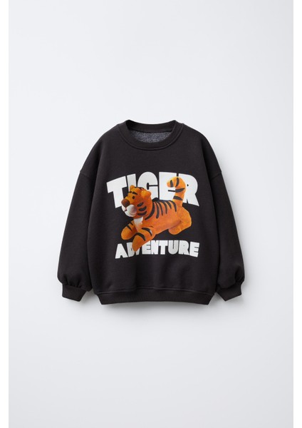 Erkek Çocuk Pamuklu Siyah Kaplan Baskılı Sweatshirt ve Eşofman Alt Takım fırsatları