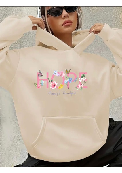Hope Yazı Baskılı Içi Polarlı Kapüşonlu Sweatshirt