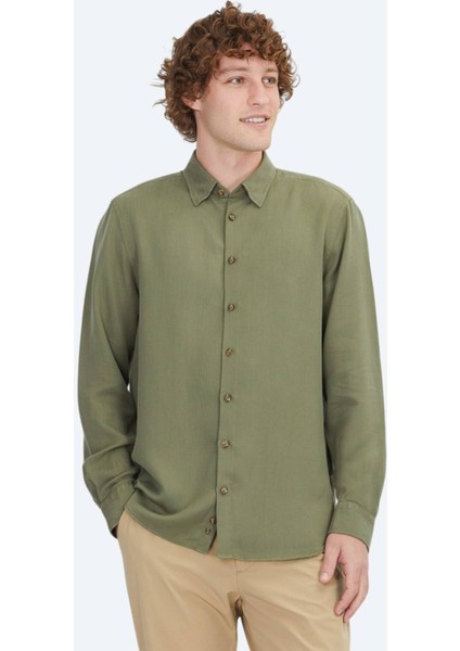 Haki Regular Fit Dokuma Casual Gömlek