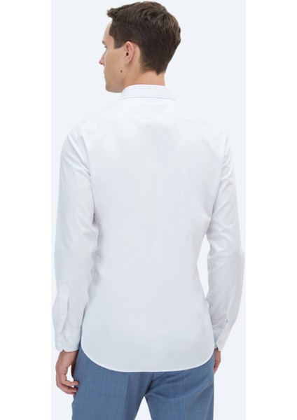 Beyaz Düz Slim Fit Dokuma Klasik %100 Pamuk Gömlek