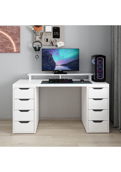 Alen 150 cm 8 Çekmeceli Çalışma & Oyuncu Masası - Beyaz