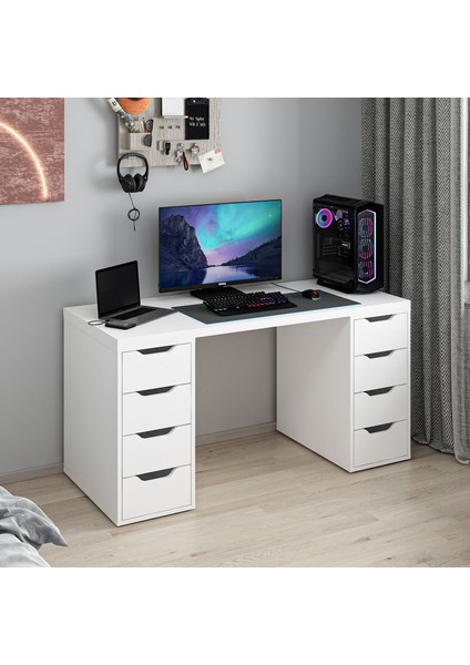 Alen 150 cm 8 Çekmeceli Çalışma & Oyuncu Masası - Beyaz modelleri