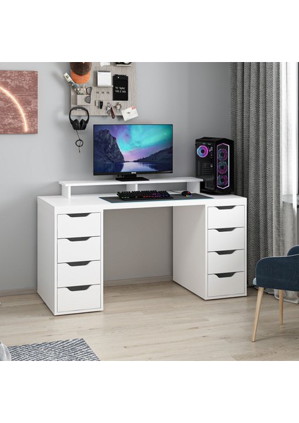 Alen 150 cm 8 Çekmeceli Çalışma & Oyuncu Masası - Beyaz fırsatları