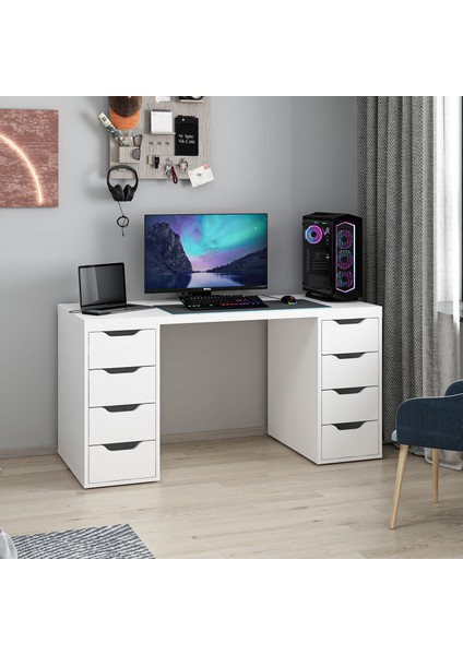 Alen 150 cm 8 Çekmeceli Çalışma & Oyuncu Masası - Beyaz indirimleri