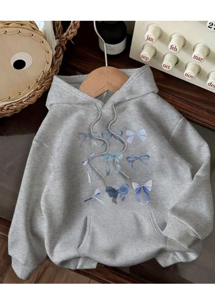 Kurdeleler Baskılı Içi Polarlı Kapüşonlu Sweatshirt