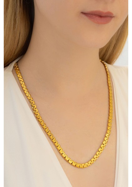 Kadın Çelik Kolye - Altın Kaplama Yassı Ezme Model Çelik Kolye