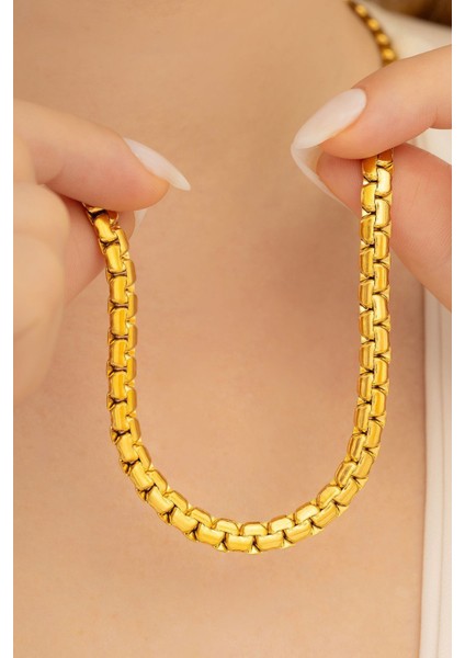 Kadın Çelik Kolye - Altın Kaplama Yassı Ezme Model Çelik Kolye fiyatları