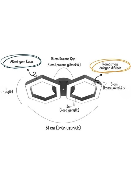 Farfalla ( Gri Kasa, Sarı Işık ) Ledli Modern Plafonyer LED Avize, Salon, Mutfak, Oturma Odası modelleri