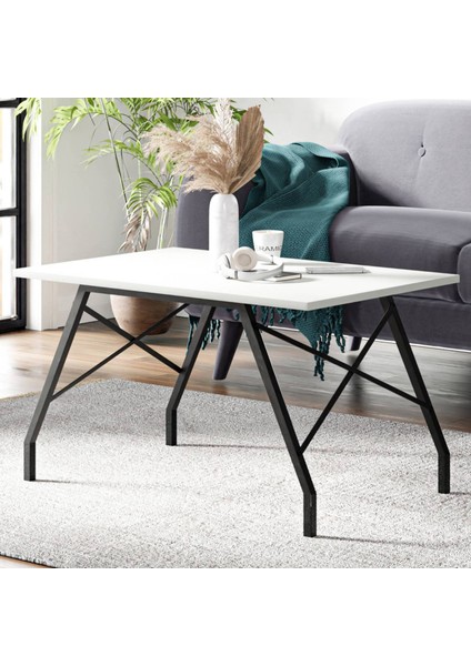 Metal Ayaklı Orta Sehpa - Beyaz - 46x44x90 cm