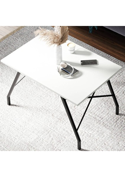 Metal Ayaklı Orta Sehpa - Beyaz - 46x44x90 cm