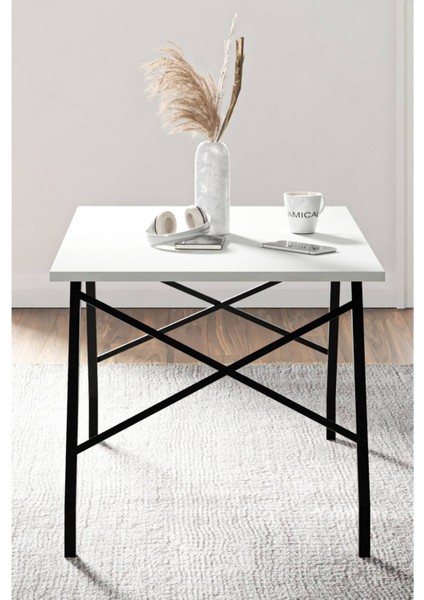 Metal Ayaklı Orta Sehpa - Beyaz - 46x44x90 cm