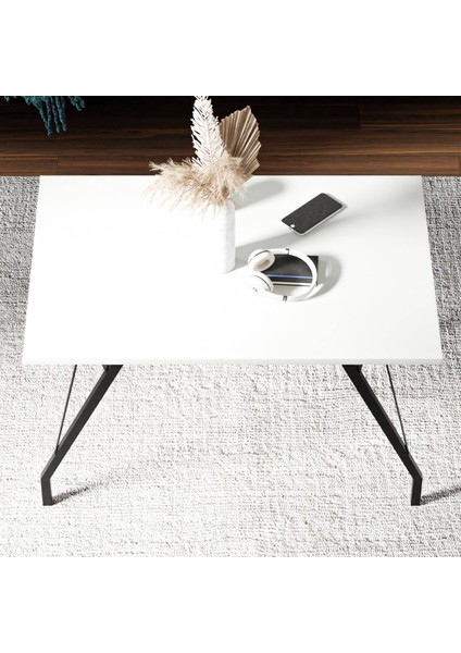 Metal Ayaklı Orta Sehpa - Beyaz - 46x44x90 cm