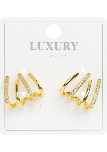 Taşla Süslenmiş Altın Renkli Çelik Küpe