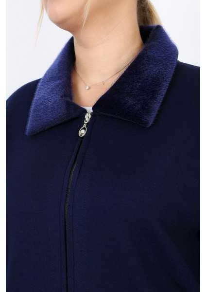 Kadın Büyük Beden Lacivert Çelik Örgü Triko Astarsız Cepli Uzun Mont 65N38455 modelleri