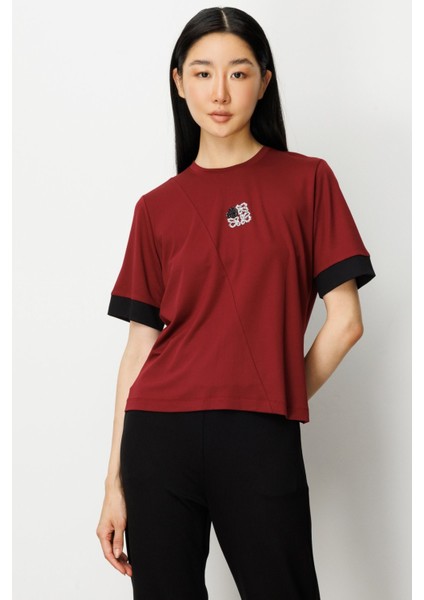 Önü Taşlı Sıfır Yaka Bluz Bordo-Siyah 61331