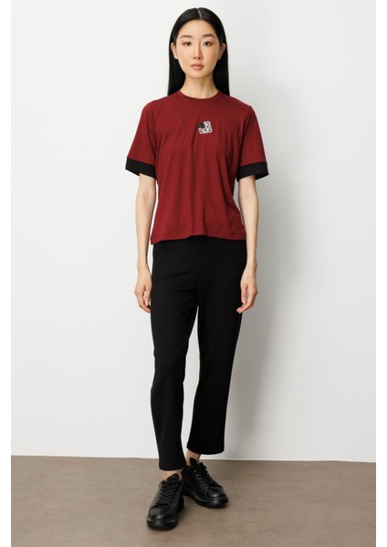 Önü Taşlı Sıfır Yaka Bluz Bordo-Siyah 61331 modelleri